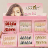 Pink Key Cat's Eye Artificial Nails